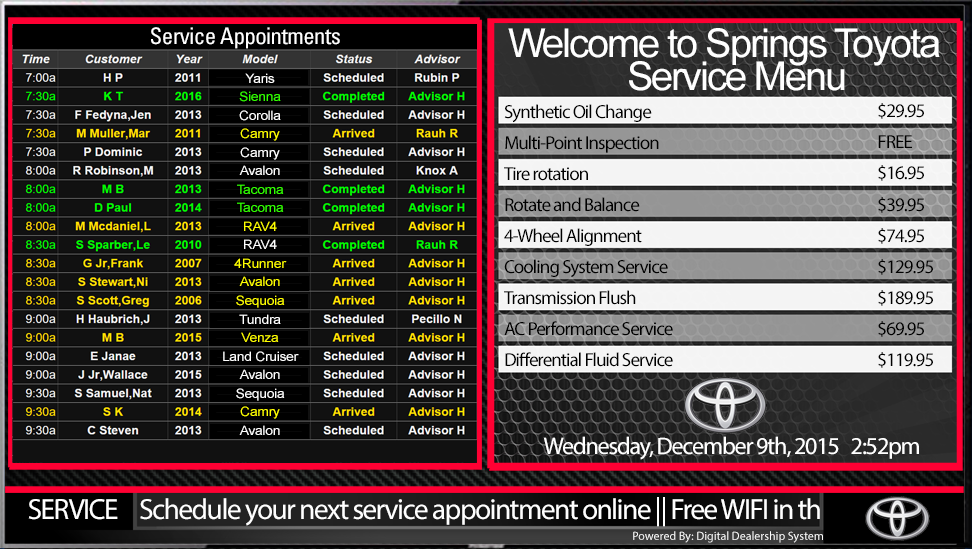 gmc service appointment menu sign